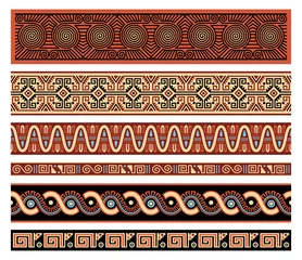 Fotobehang Traditional Native American Aztec Seamless Vector Borders Patterns Set © annarepp