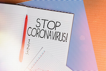 Conceptual hand writing showing Stop Coronavirus. Concept meaning Disease awareness campaign...