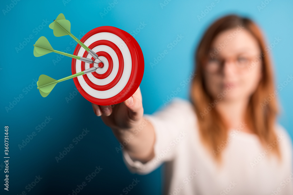 Poster Dart arrow on target dartboard, Business success concept..