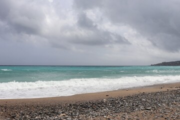 La plage de Menton, le long de la mer Méditerranée sur la côte d'Azur, ville de Menton,...
