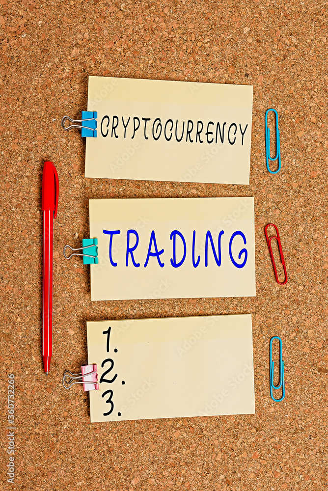 Aufkleber word writing text cryptocurrency trading. business photo showcasing act speculating on price movemen