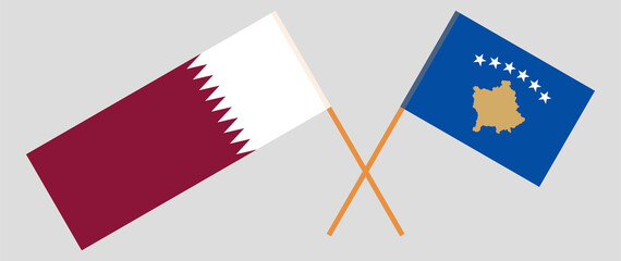 Crossed flags of Kosovo and Qatar