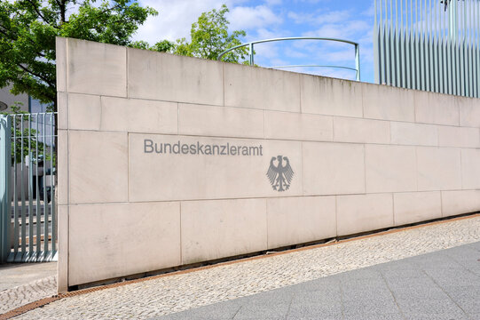 Berlin / Germany - June 14, 2014:  The Main Entrance of Federal Chancellery building - Bundeskanzleramt - in Berlin, Germany