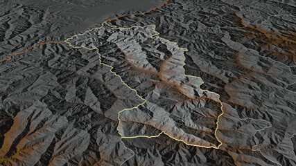 Paro, Bhutan - outlined. Relief