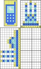 Fototapeta premium Japanese crossword. Colorful. Paint by number puzzle. Education game for children. Mobile phone