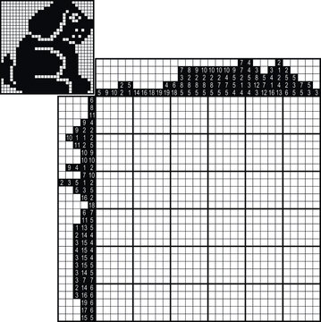 Japanese crossword. Black and white. Paint by number puzzle. Education game for children. Puppy