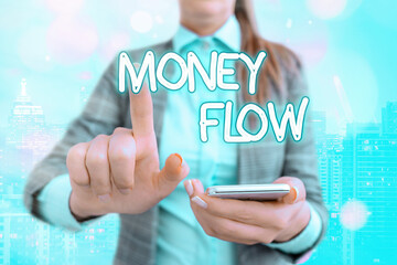 Handwriting text writing Money Flow. Conceptual photo it is an indicator of positive or negative in...