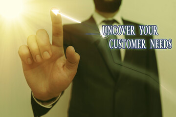 Text sign showing Uncover Your Customer Needs. Business photo text reveal product and present...