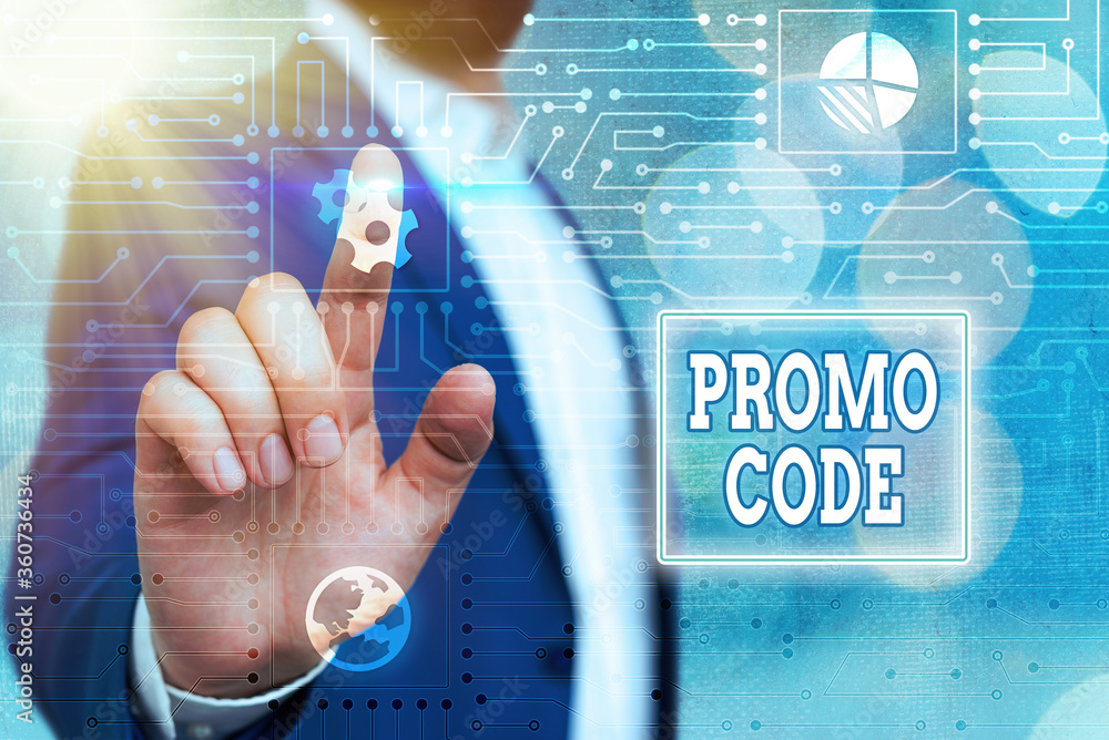 Poster text sign showing promo code. business photo showcasing letters or numbers that allows getting a dis