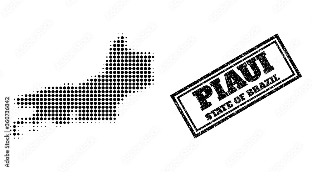 Poster halftone map of piaui state, and scratched watermark. halftone map of piaui state made with small bl