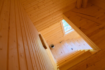 Interior decoration of a wooden house under construction. Development
 of a residential Villa.