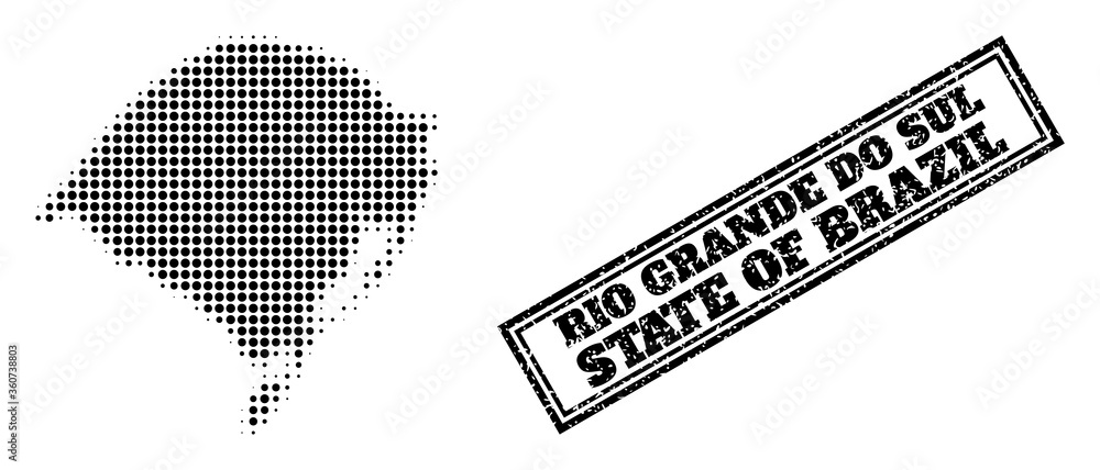 Poster halftone map of rio grande do sul state, and grunge seal. halftone map of rio grande do sul state de