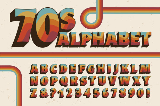 A 1970s-style Alphabet with Wavy Rainbow Stripe Embellishments