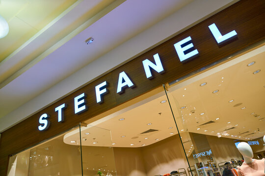 MOSCOW, RUSSIA - CRICA SEPTEMBER, 2018: Stefanel brand name over entrance to a shop in shopping center in Moscow.