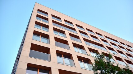 Modern European residential apartment buildings quarter. Abstract architecture, fragment of modern urban geometry.
