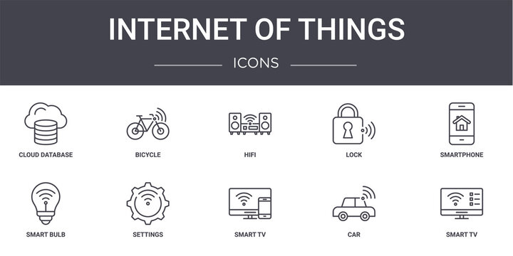 internet of things concept line icons set. contains icons usable for web, logo, ui/ux such as bicycle, lock, smart bulb, smart tv, car, smart tv, smartphone, hifi