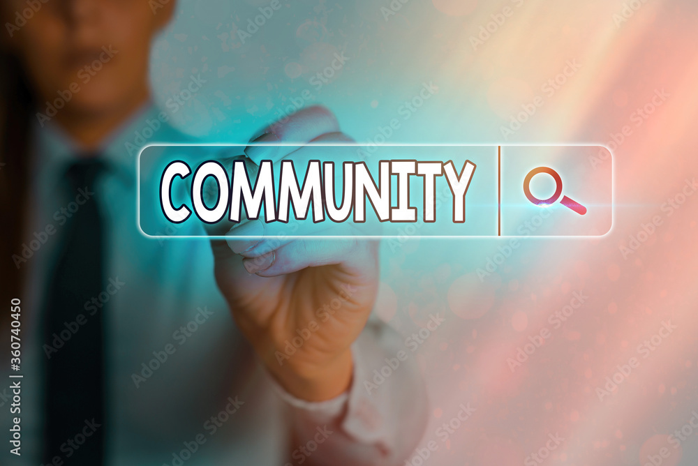 Poster writing note showing community. business concept for group of showing living in one place having a c