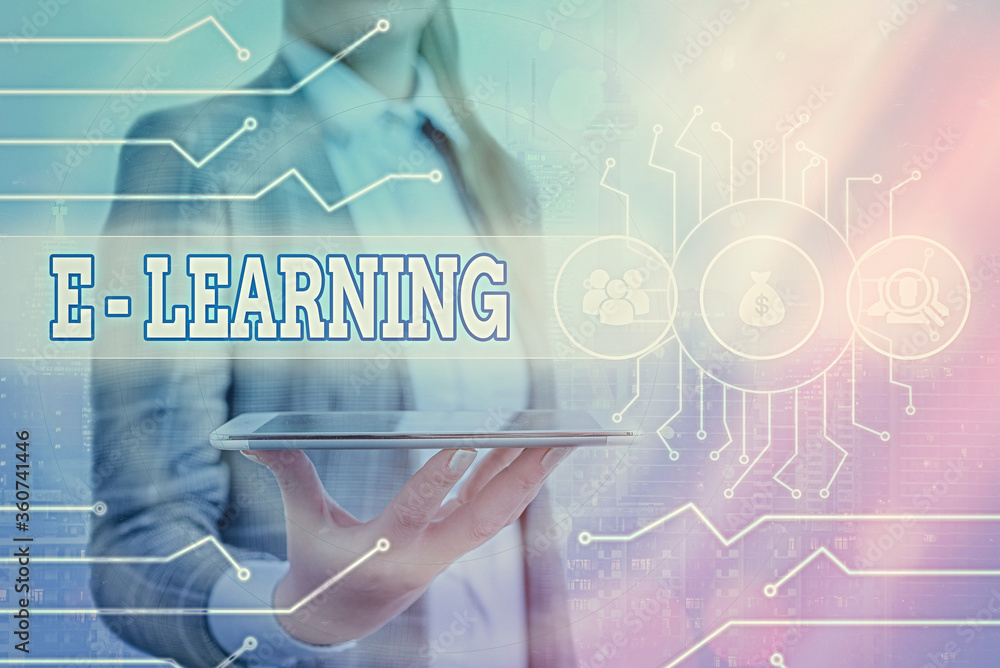 Aufkleber conceptual hand writing showing e learning. concept meaning training through electronic media usuall
