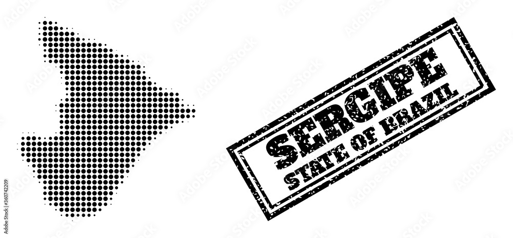 Poster halftone map of sergipe state, and unclean watermark. halftone map of sergipe state made with small 