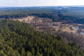 Fototapeta na wymiar Aerial view of spring landscape river