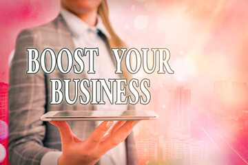 Conceptual hand writing showing Boost Your Business. Concept meaning Suitable for web Landing page,...