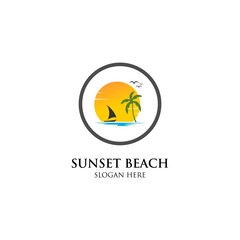 Sunset With Beach Logo Design
