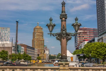 Fotobehang Rotterdam - a bridge with a old street lamp © StefanJoachim