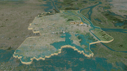 Phnom Penh, Cambodia - extruded with capital. Satellite