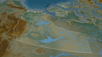 Northwest Territories, Canada - outlined. Relief