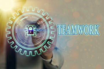 Writing note showing Teamwork. Business concept for the group s is collaborative effort to...