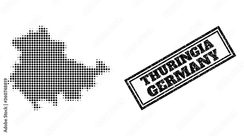 Poster halftone map of thuringia state, and unclean seal. halftone map of thuringia state designed with sma