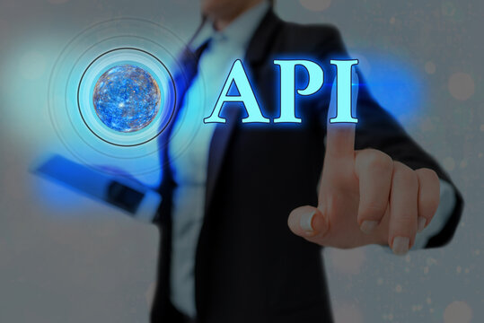 Word writing text Api. Business photo showcasing set of routines, protocols, and tools for building software applications Futuristic icons solar system. Elements of this image furnished by NASA