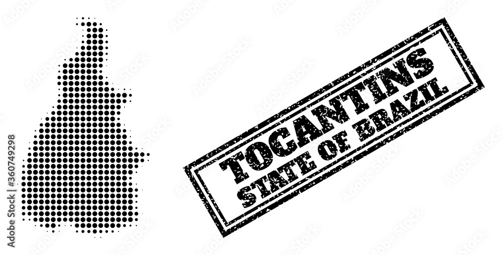 Poster halftone map of tocantins state, and unclean seal. halftone map of tocantins state designed with sma