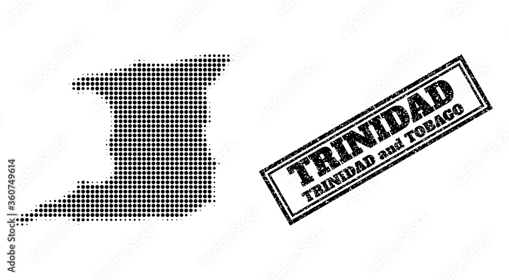Poster halftone map of trinidad island, and unclean watermark. halftone map of trinidad island designed wit