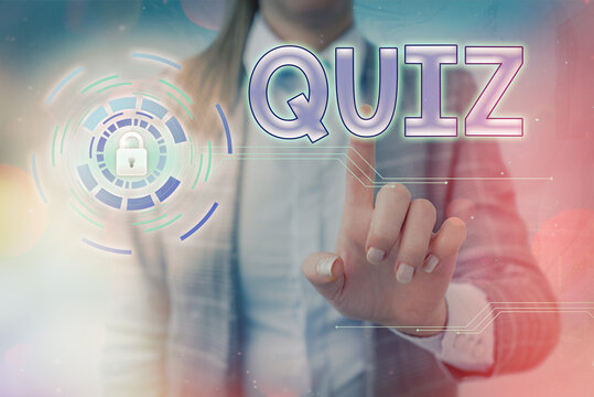 Word writing text Quiz. Business photo showcasing form of game in which the players attempt to answer questions correctly Graphics padlock for web data information security application system