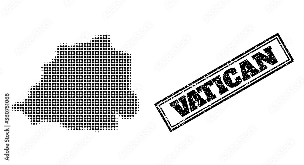 Poster halftone map of vatican, and unclean seal. halftone map of vatican made with small black spheric poi