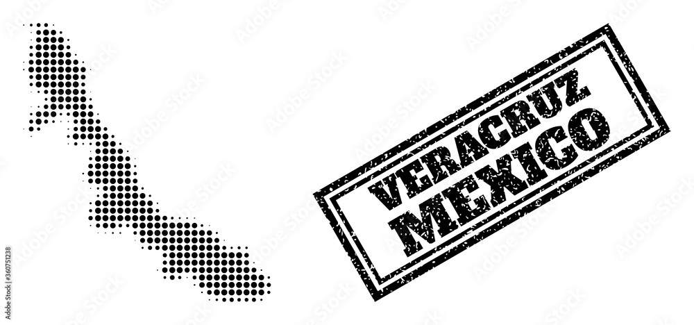 Poster halftone map of veracruz state, and unclean watermark. halftone map of veracruz state made with smal