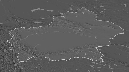 Xinjiang Uygur, China - outlined. Bilevel