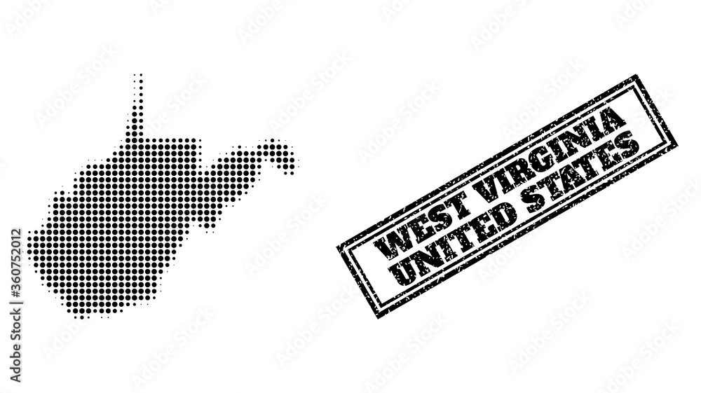 Poster halftone map of west virginia state, and unclean seal. halftone map of west virginia state designed 