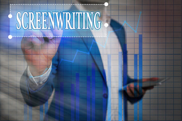 Text sign showing Screenwriting. Business photo showcasing the art and craft of writing scripts for...