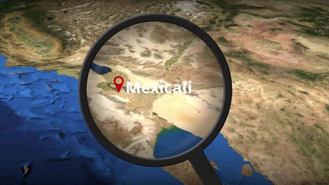 Mexicali city found on the map, 3d rendering