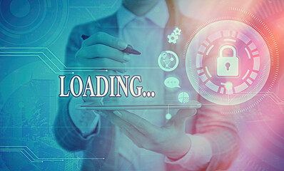 Word writing text Loading.... Business photo showcasing applying an extra amount to offset a...