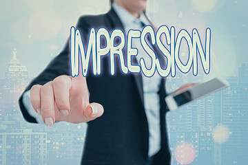 Writing note showing Impression. Business concept for an idea and feeling or opinion about...