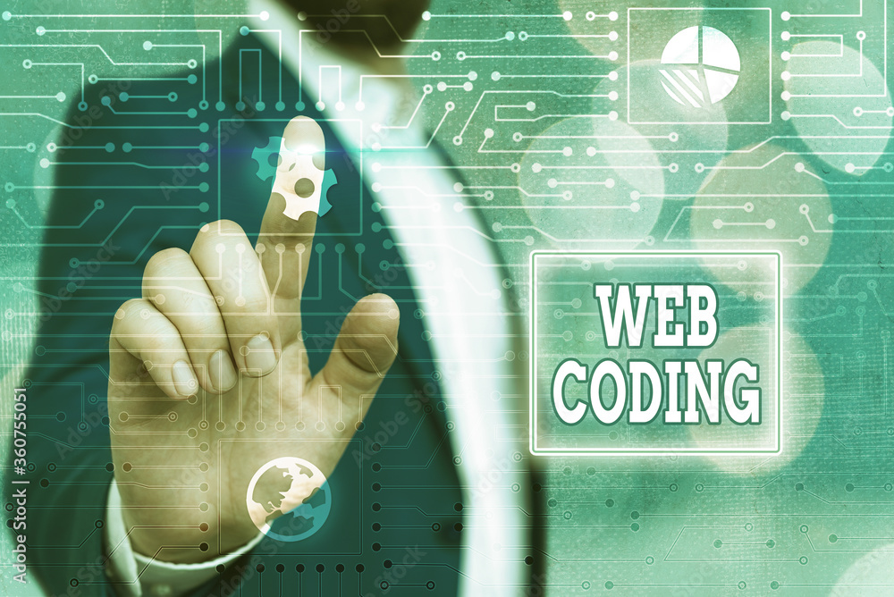 Poster text sign showing web coding. business photo showcasing a system of symbols and rules used to repres