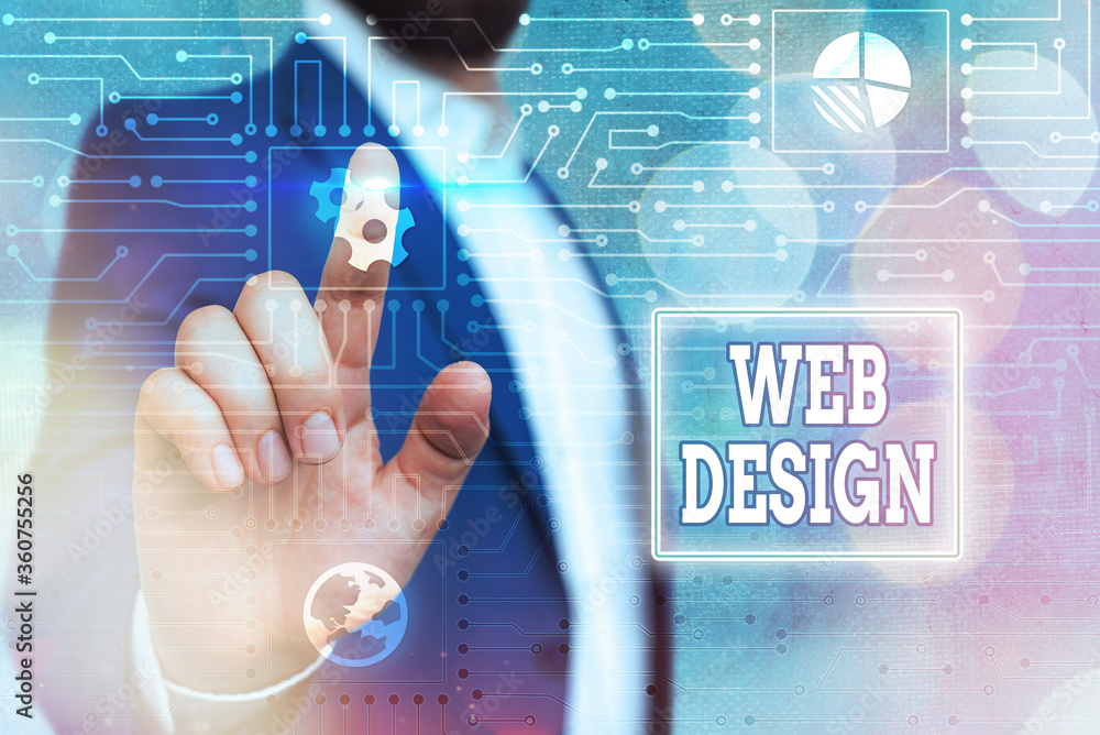 Poster text sign showing web design. business photo showcasing website creation which includes layout, cont