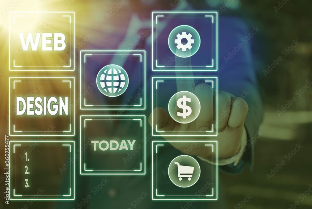 Fototapete Word writing text Web Design. Business photo showcasing website creation which includes layout, content, and graphics Information digital technology network connection infographic elements icon