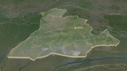 Sud-Ubangi, Democratic Republic of the Congo - extruded with capital. Satellite