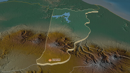 Heredia, Costa Rica - extruded with capital. Relief