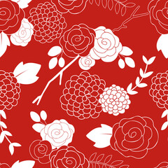 Floral Bouquet Red Seamless Vector Repeat Pattern - 360756497