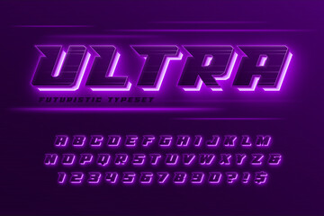 Futuristic dynamic alphabet, extra glowing space design